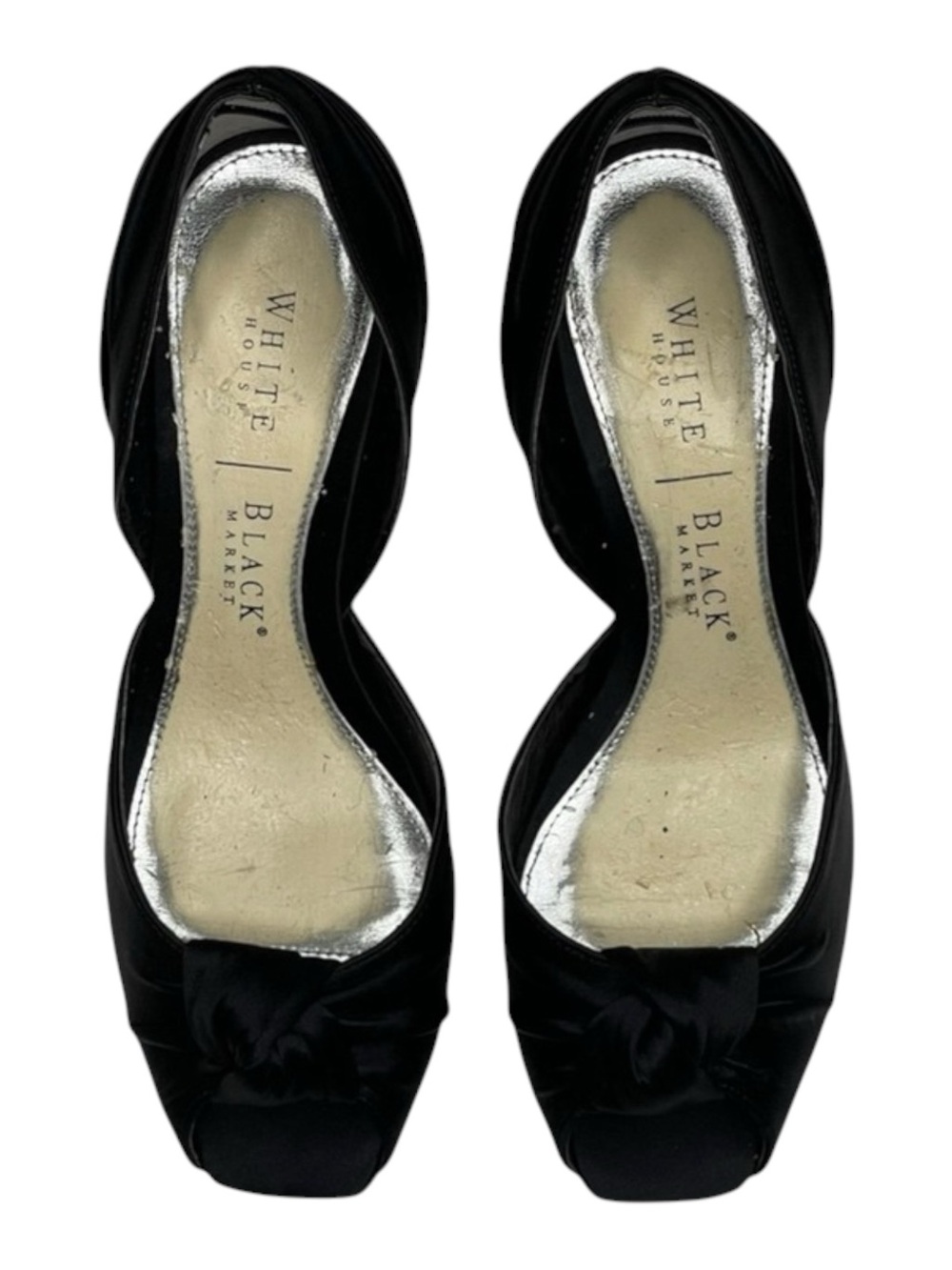 White House Black Market WHBM ❁ Satin Knot Peep Toe D’Orsay Heels ❁ Black 6M ❁ - Picture 9 of 16
